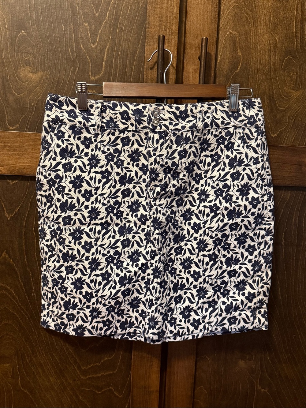 Chaps Navy and White Floral Mini Skirt